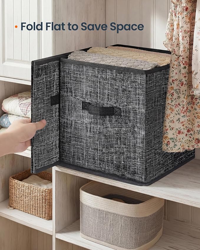 SONGMICS HOME Foldable Storage Cubes Set of 8, Fabric Shelf Organizer Bins with Handles, Closet Storage Boxes for Clothes, 13.2 x 13.2 x 13.2 Inches, Black