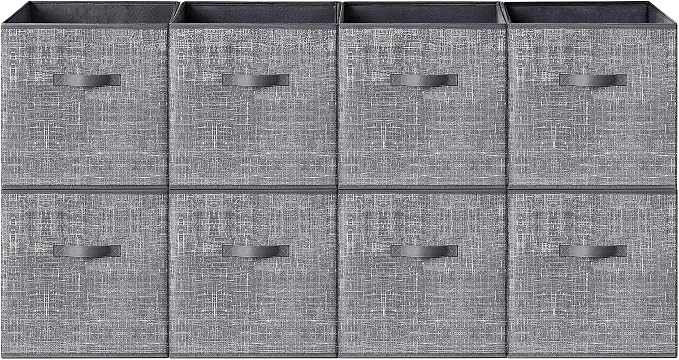 SONGMICS HOME Foldable Storage Cubes Set of 8, Fabric Shelf Organizer Bins with Handles, Closet Storage Boxes for Clothes, 13.2 x 13.2 x 13.2 Inches, Gray