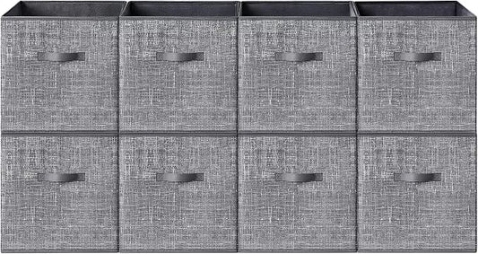 SONGMICS HOME Foldable Storage Cubes Set of 8, Fabric Shelf Organizer Bins with Handles, Closet Storage Boxes for Clothes, 13.2 x 13.2 x 13.2 Inches, Gray