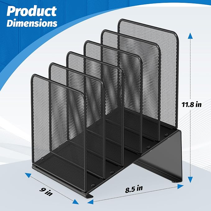 2 Pack Inclined 5-Section Desk File Organizer, Vertical File Folder Holder File Sorter Desktop Organization for Office Classroom