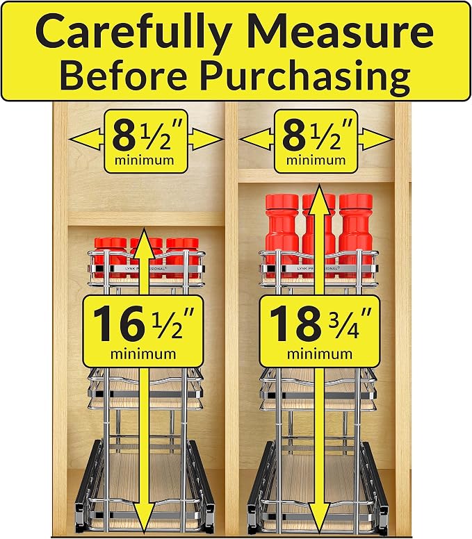 LYNK PROFESSIONAL® Élite™ Pull Out Spice Rack Organizer for Inside Kitchen Cabinets - 6" x 21" - Slide Out Drawer – Wood/Chrome Sliding Spice Organization for cabinet - Spice Racks - 6 Tier