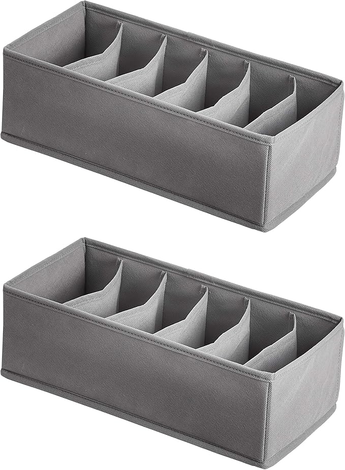 Amazon Basics Deep Drawer Organizer for Clothes, Collapsible Storage Boxes for Socks, Underwear and Baby Items, Set of 4, Gray | Pack of 2