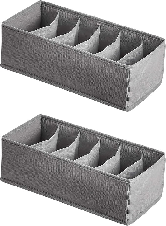 Amazon Basics Deep Drawer Organizer for Clothes, Collapsible Storage Boxes for Socks, Underwear and Baby Items, Set of 4, Gray | Pack of 2