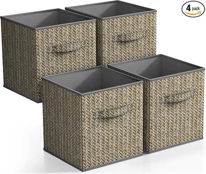 Sorbus Foldable Storage Bins - 11 Inch Sturdy Collapsible Fabric Storage Cubes with Handle - 4 Baskets for Organizing Clothes & Toys - Organization & Storage Baskets for Shelves, Pantry, Closet, Cubby