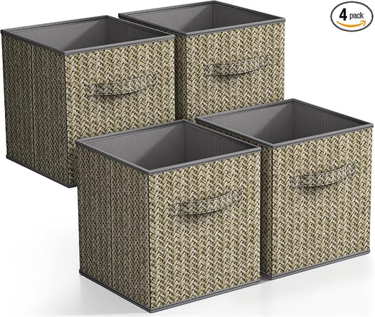 Sorbus Foldable Storage Bins - 11 Inch Sturdy Collapsible Fabric Storage Cubes with Handle - 4 Baskets for Organizing Clothes & Toys - Organization & Storage Baskets for Shelves, Pantry, Closet, Cubby