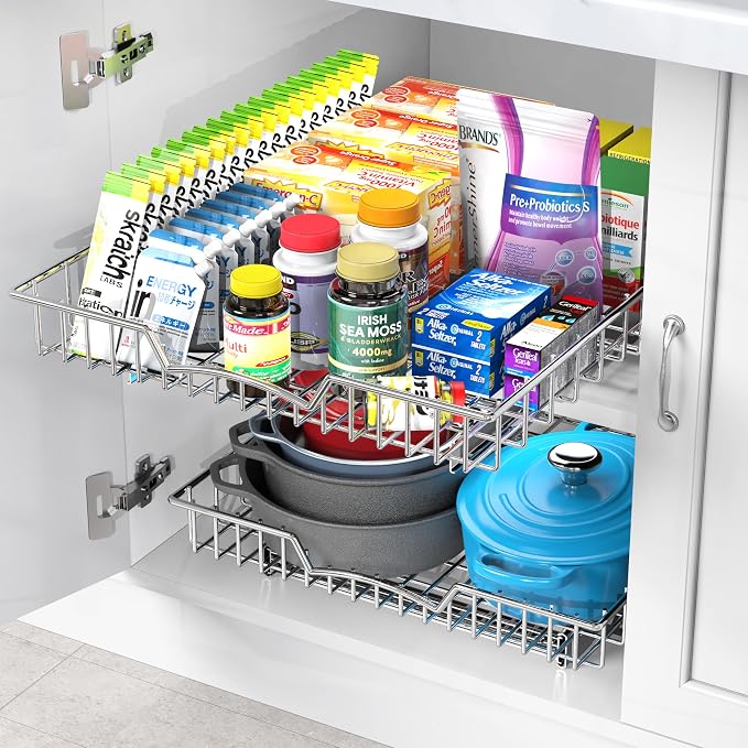 Simple Houseware Under Cabinet Pull Out Sliding Shelf Drawer, 21Dx17W | for Kitchen Organizer