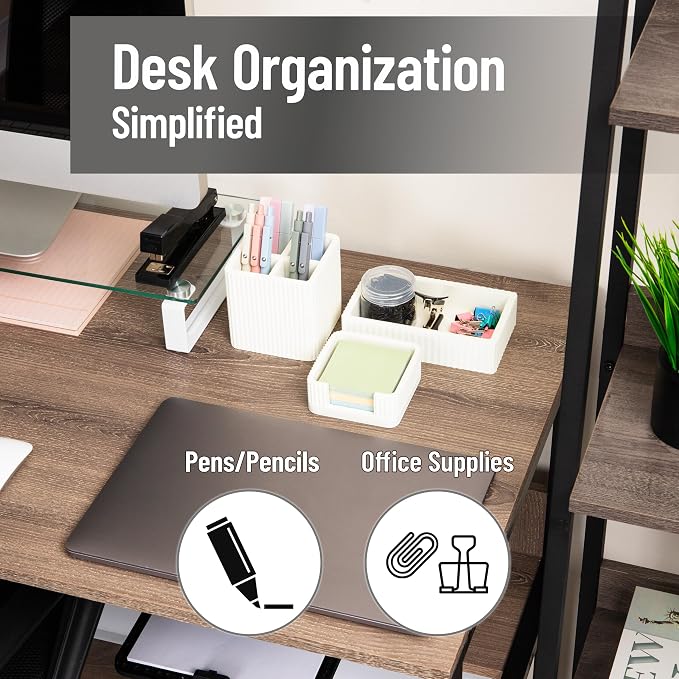 Mind Reader 3-Piece Cement Desk Organizer Set, Desktop Accessory Kit with Pen Cup, Sticky Note Holder, Catch-All Tray, Modern Office Decor, Cement, Cream