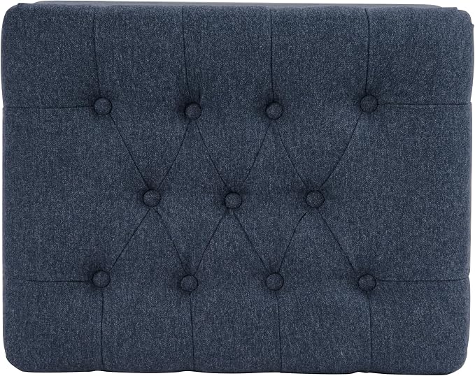 Spatial Order 24" Button Tufted Storage Ottoman - Blue Woven Fabric
