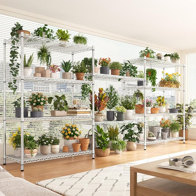 REIBII 72.8" Wire Shelving with Wheels,5 Tier 1653LBS Heavy Duty Shelves | Chrome rolling rack, 331 lbs/shelf, 5-tier, lockable wheels, rust-proof, adjustable height, tool-free, garage, kitchen