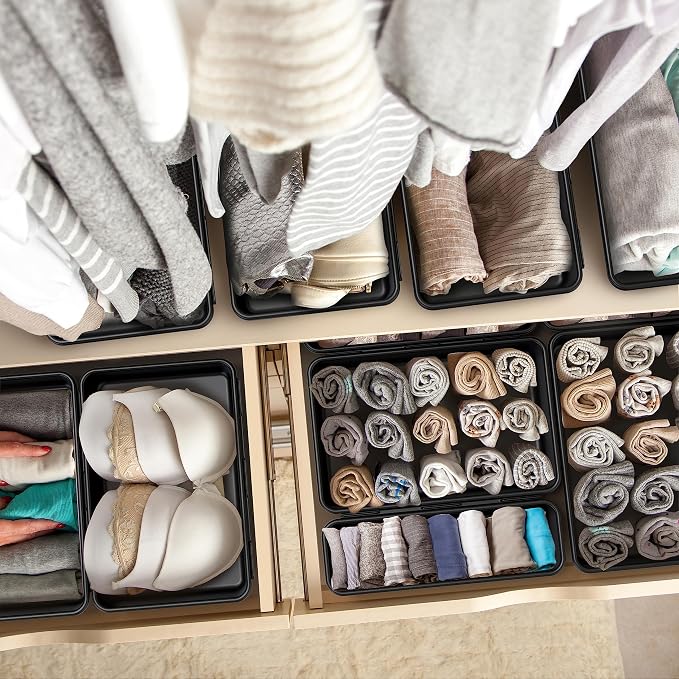 Simple Houseware Interlocking Desk Drawer Bins Organizer, 42 Packs, Black | Great for Makeup Vanity, Bathroom, Office Drawers