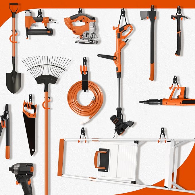 28 Pack Garage Hooks Heavy Duty with Non Slip PVC Coating | Garage Storage and Organization Ladder Hooks for Hanging Bike，Ladder，Garden Tools，Hose