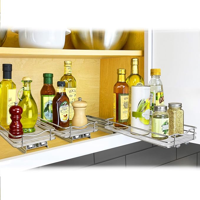 LYNK PROFESSIONAL® Pull Out Spice Organization for Cabinets - 6-3/8 inch Wide – Spice Rack for Inside Cabinets, Slide Out Spice Rack Organizer for cabinet – Pull Out Spice Rack, Sliding 1 Tier Chrome