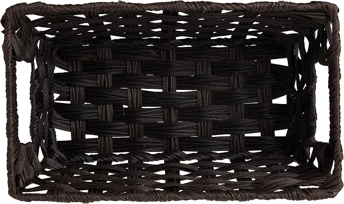 Whitmor Woven Storage Basket for Shelves, Small Plastic Wicker Organizer Bin with Handles, Metal Structure Decorative Shelf Tote for Closet, Bathroom, Pantry & Office Organization, Brown, Small