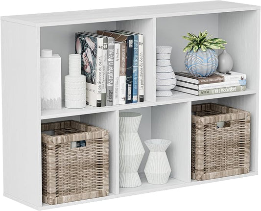 VDNEND Wooden Cube Storage Organizer with Closed Back Panel, 11in Cube Shelf Opening, Bookshelf, Display Shelf,Closet Cabinet for Home and Office (Embossed White, 5-Cube 35.98L*9.45W*24.09H)