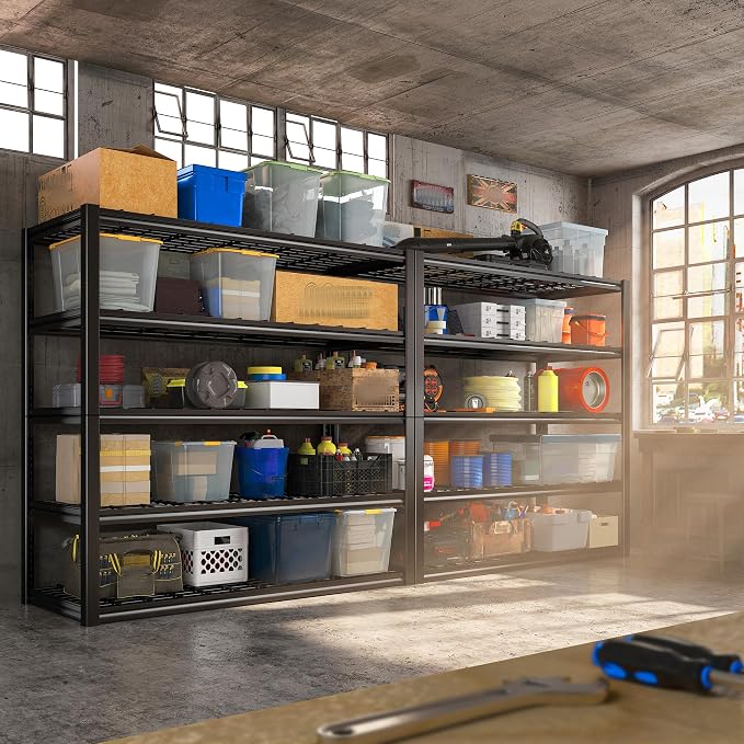 REIBII 48.2''W Garage Shelving Heavy Duty, Adjustable Shelves for Basement | 3000LBS Storage Shelves,Reinforcing Ribs Wire Mesh,5-Tier Shelf for Pantry Warehouse Supermarket,48.2"W x 24.2"D x 72.2"H