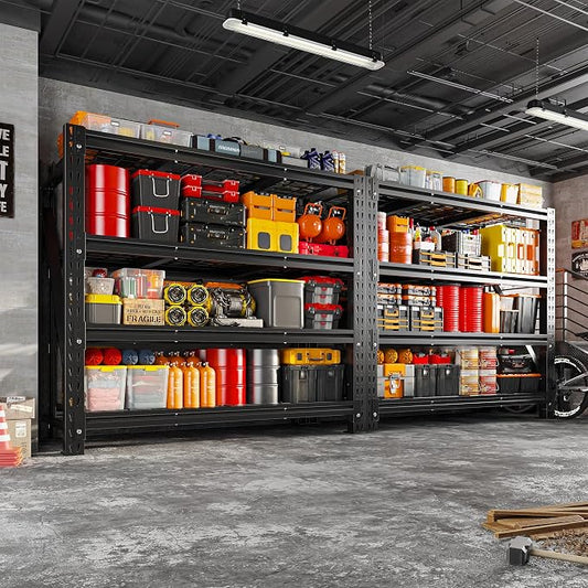 Romorgniz 60" W Garage Shelving 5000LBS Heavy Duty Storage Shelves Adjustable Industrial Shelving 4 Tier Large Metal Utility Shelf for Garage Warehouse Basement Shop, 60" W x 18" D x 72" H, Black, 2PC