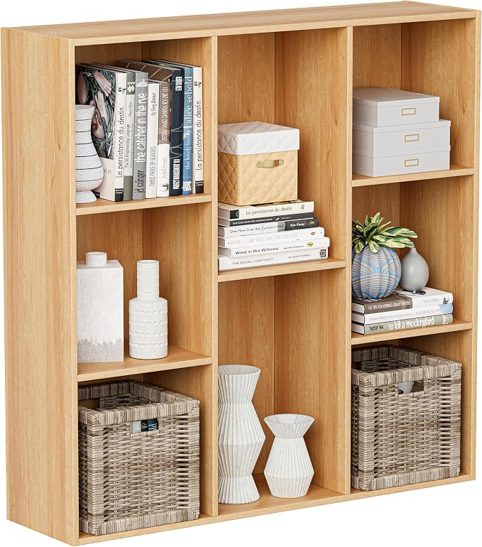 VDNEND Wooden Cube Storage Organizer with Closed Back Panel, 11in Cube Shelf Opening, Bookshelf, Display Shelf,Closet Cabinet for Home and Office (Natural Oak, 8-Cube 35.98L*9.45W*35.91H)