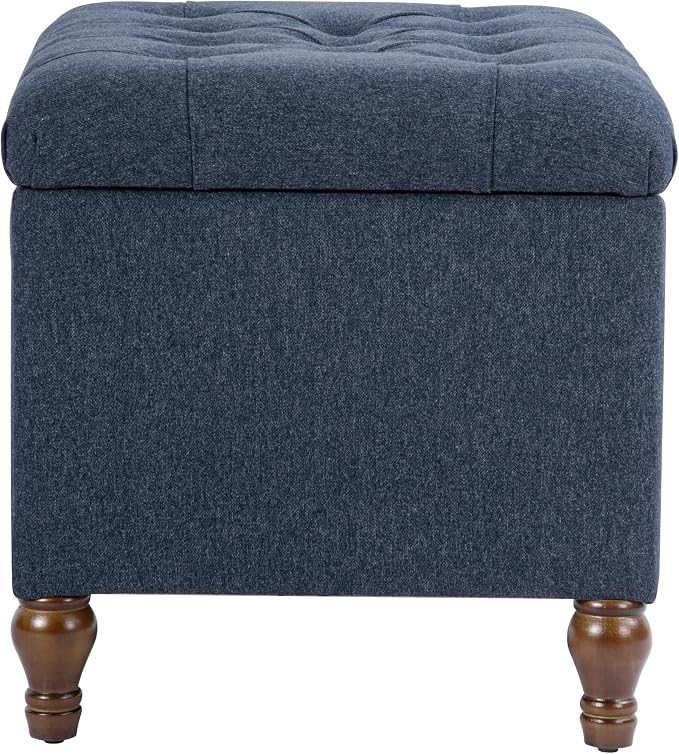 Spatial Order 24" Button Tufted Storage Ottoman - Blue Woven Fabric