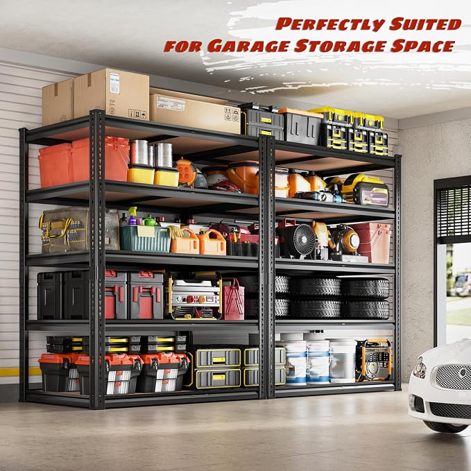 ROOMFAVE 5 Tier Storage Shelves, 2250LBS Heavy Duty Garage Shelving, Adjustable Metal Shelving Unit,Garage Storage Shelves for Pantry Basement Kitchen Warehouse,72" H x 35.56" W x 16" D Black