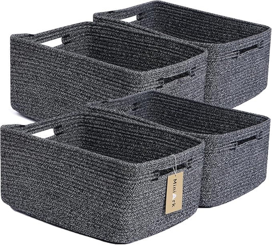 MiniArk Large Storage Baskets for Organizing, 17 x 13 x 7.5” Closet Shelf Baskets for Clothes Blanket Towels, Baby Nursery, Toy Bins Box, Woven Rope Baskets, 4 Packs Dark Gray