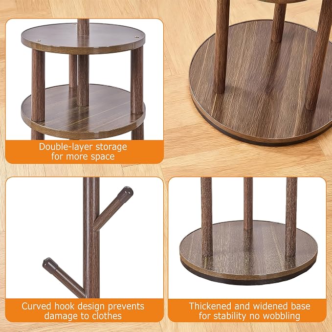 VECELO Coat Rack Freestanding, Entryway Hanger Stand, Umbrella Holder, Hall Tree With Hooks, Floor Standing Tree Stand,Walnut