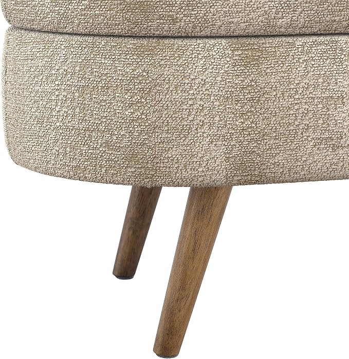 43.5” Storage Ottoman Bench，Upholstered Oval End of Bed Bench for Bedroom | Modern Linen Ottoman with Storage, Entryway Foot Rest with Wooden Legs, Lift-Top Lid with Safety Hinge, Living Room,Brown