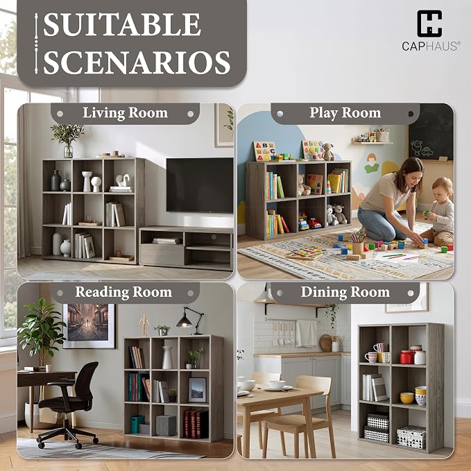 CAPHAUS Sturdy Room 11-Inch Cube Storage Organizer Shelf, with Thick Exterior Edge, Storage Shelf Divider w/Back, Bookcase, 9-Cube, Dark Grey