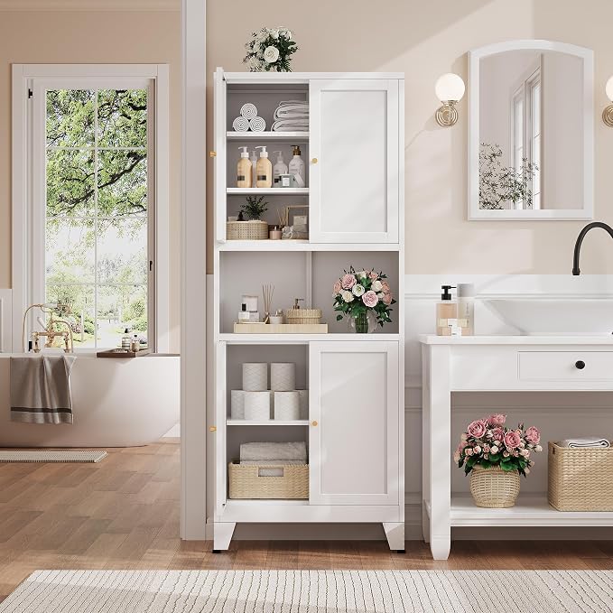 69" H Kitchen Hutch Cabinet with Storage,White Metal Storage Cabinet,Microwave Cabinet,Kitchen Pantry Cabinet with Countertop