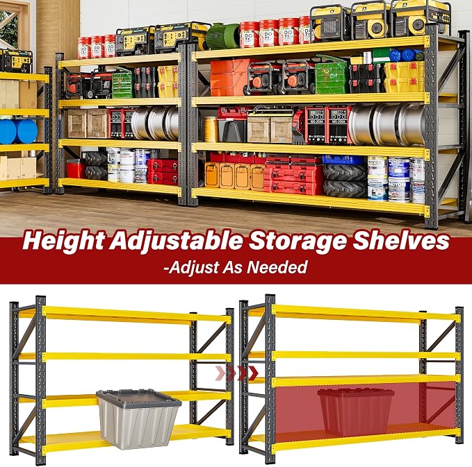 71.3" Wide Heavy Duty Garage Shelving Units,5000LBS Deep Storage Shelves,Yellow Metal Garage Shelves,Steel Shelf,Large Storage Rack,Industrial Shelving for Shop,Warehouse,Basement,71.3"W x 24"D x 70"H