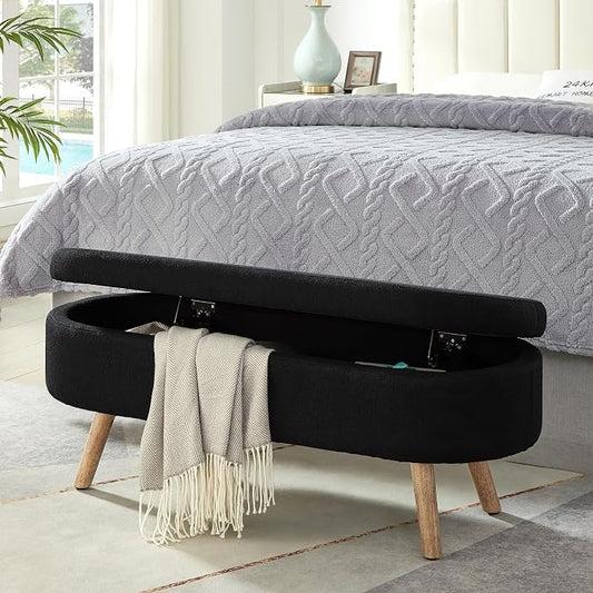 42.25" Ottoman with Storage, Storage Ottoman Bench with Safety Hinge, Boucle End of Bed Bench, Upholstered Entryway Bench for Bedroom, Living Room & Window, Holds up to 330 lb, Black
