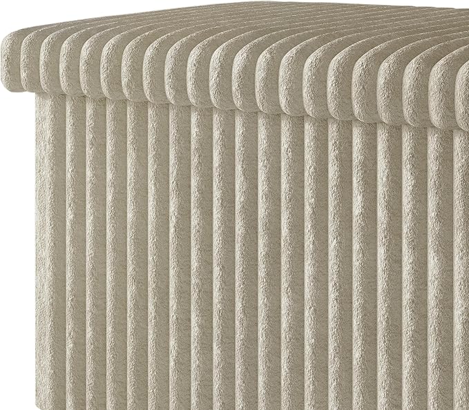HOME DESIGN Florence 30" Upholstered Folding Storage Bench, Tufted Top, Space-Saving Storage, Light Beige Upholstery