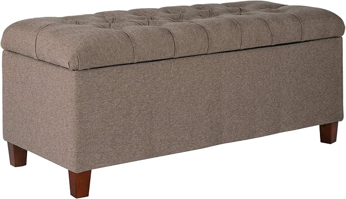 Homepop Home Decor | Tufted Ainsley Button Storage Ottoman Bench with Hinged Lid | Ottoman Bench with Storage for Living Room & Bedroom, Brown 18x40x18 inches