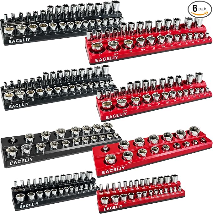 Magnetic Socket Organizer Set, 1/2", 1/4" and 3/8" SAE & Metric Deep & Shallow Tools Tray Holder Kit, holds 199pcs Sockets (sockets not included) (8PC 1/2&3/8&1/4) 丨8PCS