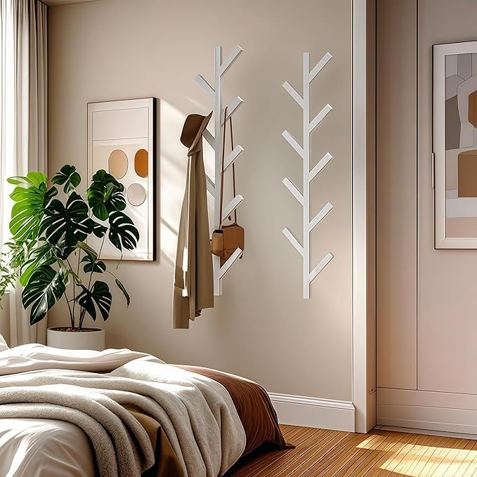 Prywot Vertical Hat Rack, Metal Coat Rack Wall Mounted, White, 37.8" | 9 Hooks, Space-saving wall-mounted design, for Hats, Jackets, Coats, and Bags - Suitable for Entryways and Bedrooms