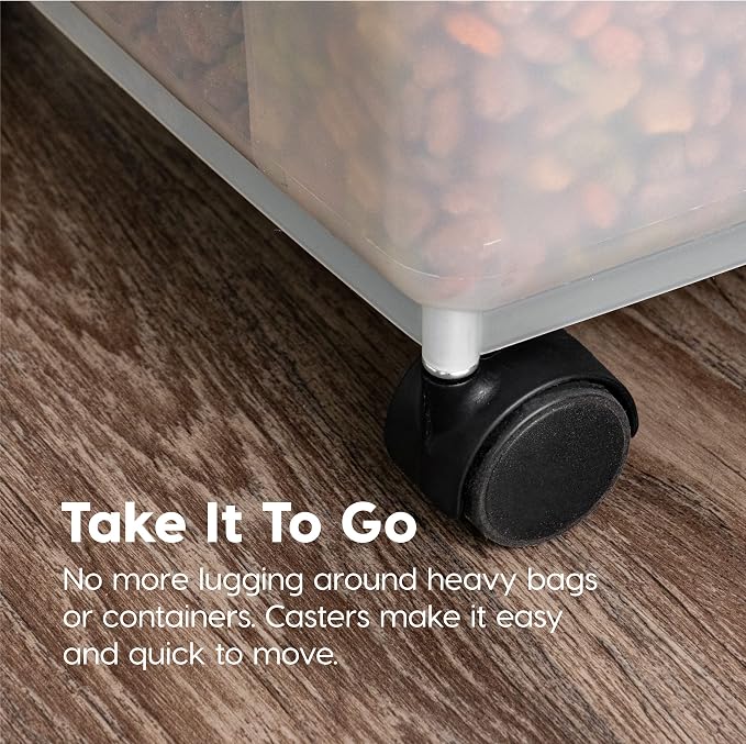 IRIS USA Dog Food Storage Container, Up to 50 lbs, Clear/Gray, Made in USA | Wheels for Mobility, Airtight Seal, BPA-Free, Best for Bird Seed, Cat food, Cat Litter, Chicken Feed, Pellets