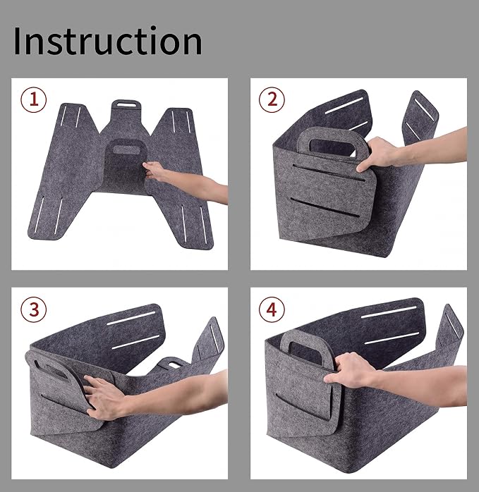 Storage Basket Felt Storage Bin Collapsible& Convenient Box Organizer with Carry Handles for Office Bedroom Closet Babies Nursery Toys Laundry (Navy Blue, 19.9inch（L）×13.6inch（W）×12.6inch（H）)