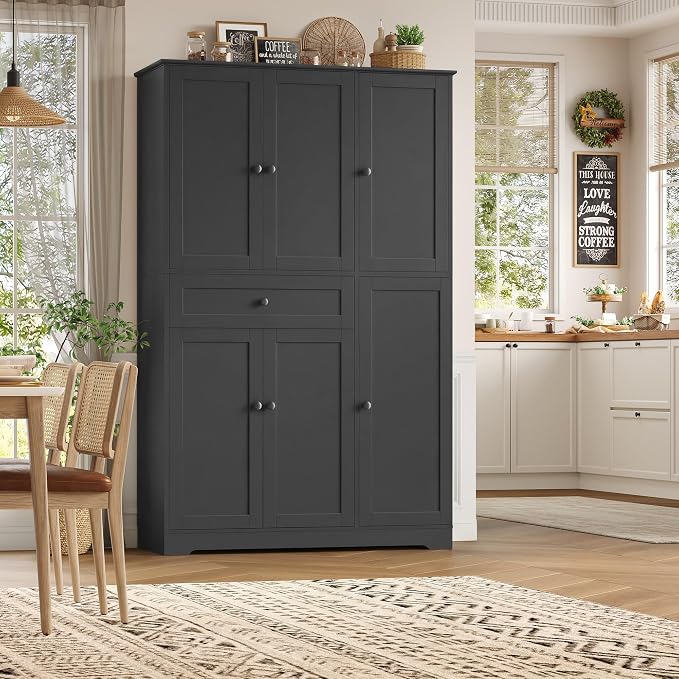 HOSTACK 68" Tall Kitchen Pantry Storage Cabinet with Doors & Shelves, Black | Large Pantry Cabinet with Door Rack, Freestanding Kitchen Storage Cabinet with Drawer, Food Pantry for Dining Living room