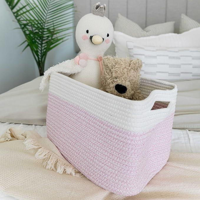 OrganiHaus Cotton Rope Basket for Shelf Storage, 15x9x10 | Handwoven; a toy bin and organizer for towels, books, or blankets; fits nursery, playroom, or bedroom decor