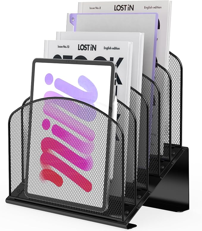 Sinboun Inclined Desk File Organizer Folder Holder with 5-Section, Black