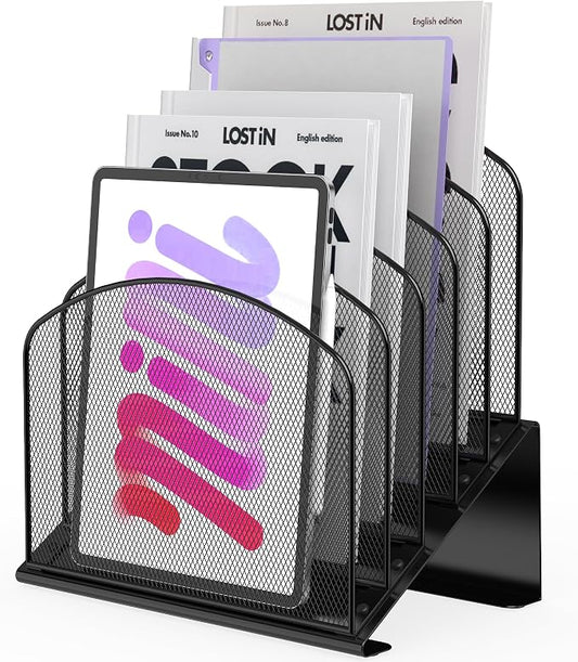 Sinboun Inclined Desk File Organizer Folder Holder with 5-Section, Black