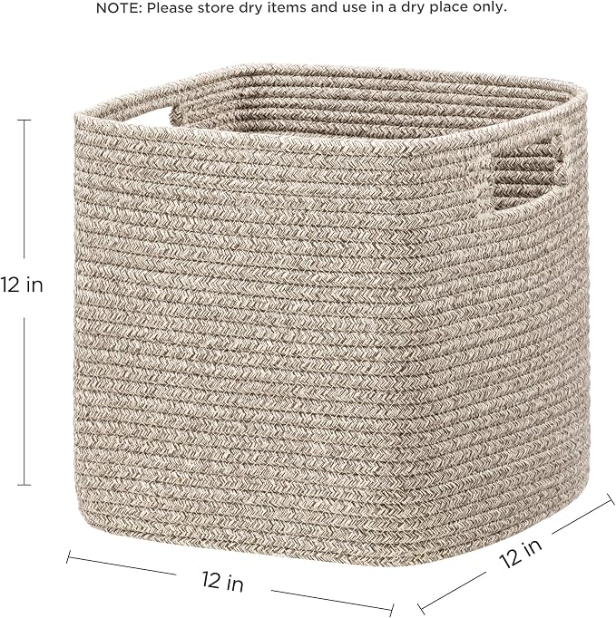 UBBCARE Set of 4 Storage Basket-12 X 12 X 12 in, Cotton Rope Basket for Shelves, Toys, Book, Cube Storage Bins with Handles, Woven Storage Baskets for Organizing, Mix-Brown