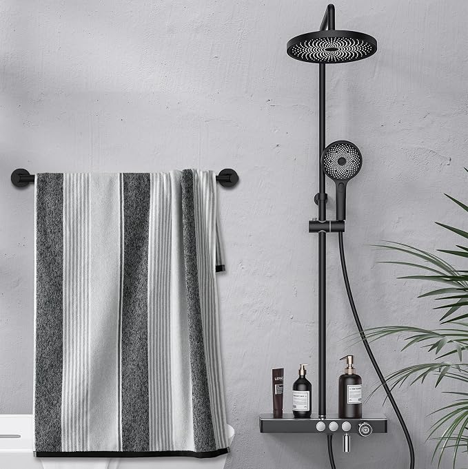 Towel Bar - Adjustable 304 Stainless Steel Towel Holder for Bathroom | Sturdy and Rustproof Wall Mounted Towel Rack for Bathroom Accessories(11.8inch-22.6inch) , Black