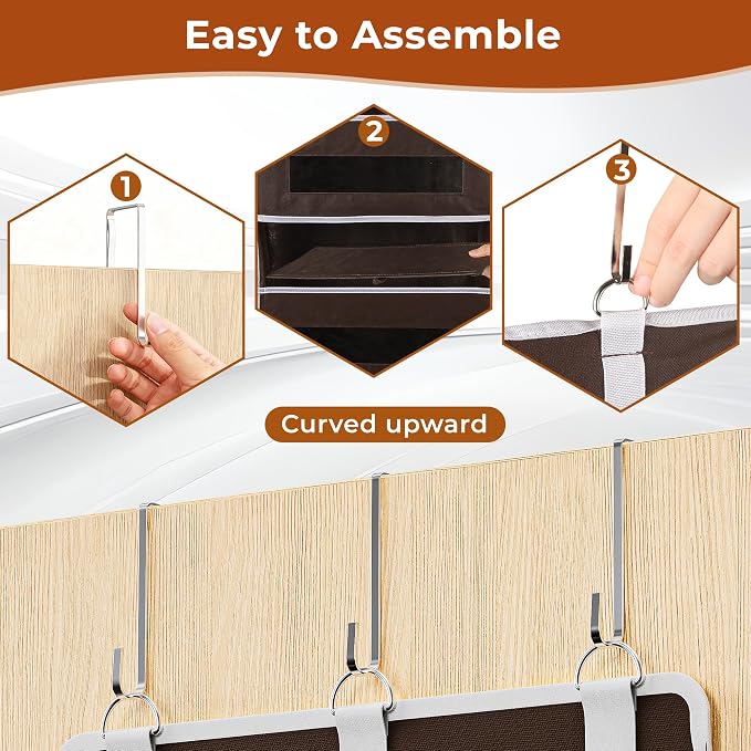 2 Pack 5 Tier Over The Door Organizer - Large Capacity Behind Door Hanging Shelves with 10 Mesh Pockets and Clear Windows, Closet Organizers and Storage for Bathroom, Bedroom, Nursery, Brown