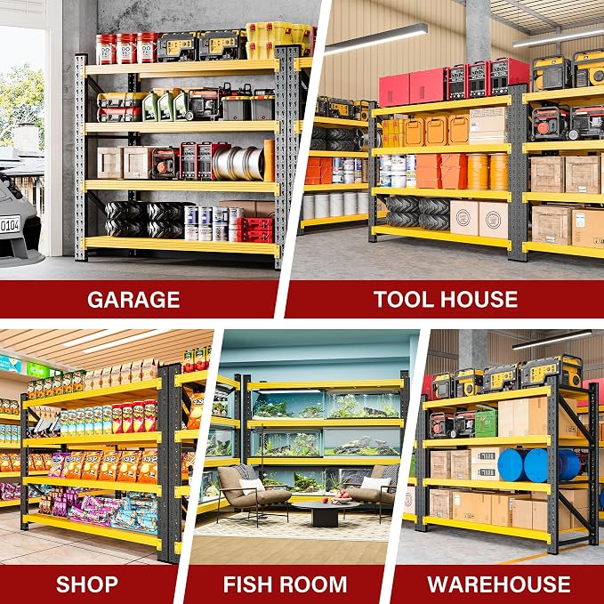 48" Wide Heavy Duty Garage Shelving Units,3000LBS Deep Storage Shelves,Yellow Metal Garage Shelves,Large Storage Rack,Steel Shelf,Industrial Shelving for Shop,Warehouse,Basement,48" W x 24" D x 70" H