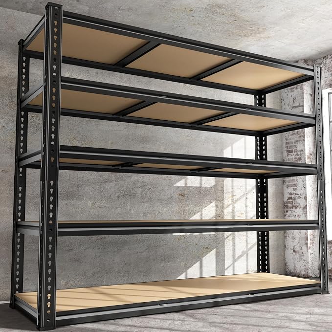 48" W Garage Shelving Heavy Duty 2800LBS Garage Storage Shelves, 5 Tier Adjustable Metal Shelving Unit Utility Rack Shelf for Warehouse, Pantry, Closet, Kitchen Industrial72" H x 48" W x 18" D, Black