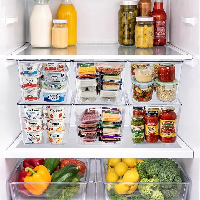Clear Storage Bins with Lids, 8 Pack Large Stackable Clear Bins, Clear Storage Containers with Lids, Plastic Organizer Boxes for Pantry Storage, Kitchen Cabinets, Closet Organization, Bathroom
