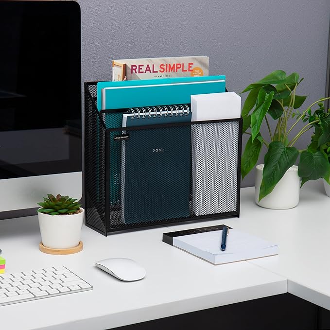 Mind Reader Metal Mesh File Organizer, Black | 3-Tier | Desktop | Modern Style | Pack of 4
