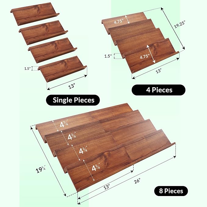 Tinamo Acacia Wooden Spice Rack Organizer for Cabinet - Spice Drawer Insert, Spice Organization for Cabinet, Seasoning Organizer, 4-Tier Spice Jar Rack for Drawer, Spice Holder Pack of 8 (64 Jars) | Acacia Wood Construction, No assembly, Stackable 4-tr...