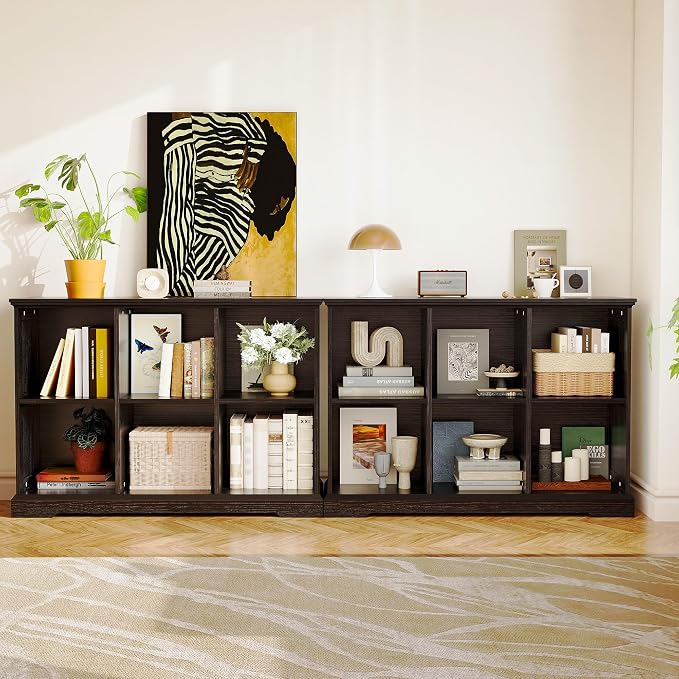 IRONCK 6 Cube Storage Organizer, Farmhouse Wood Bookshelf | Black finish, anti-tip design, cube shelf unit for bedroom, living room, home office, books or decor