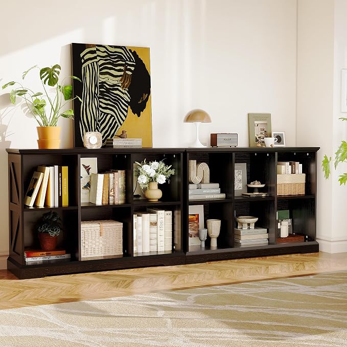 IRONCK 6 Cube Storage Organizer, Farmhouse Wood Bookshelf | Black finish, anti-tip design, cube shelf unit for bedroom, living room, home office, books or decor